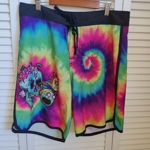 Rick And Morty's Tie-Dye Skull Men's Swim Trunks Size 32